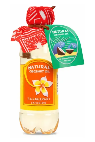 Bottle of Natural Coconut Oil Frangipani