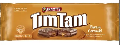 Package of Tim Tam Chewy Caramel cookies