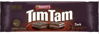Package of Tim Tam Dark Chocolate cookies