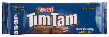 Package of Tim Tam Extra Chocolate cookies